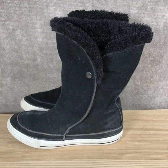 Converse Boots Junior 5 Chuck Taylor Beverly Black Suede Leather Faux Fur Lined